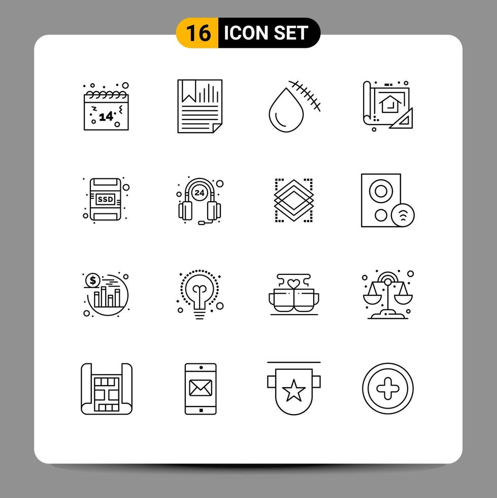 User Interface Pack of 16 Basic Outlines of planning blue report plan injury Editable Vector Design Elements