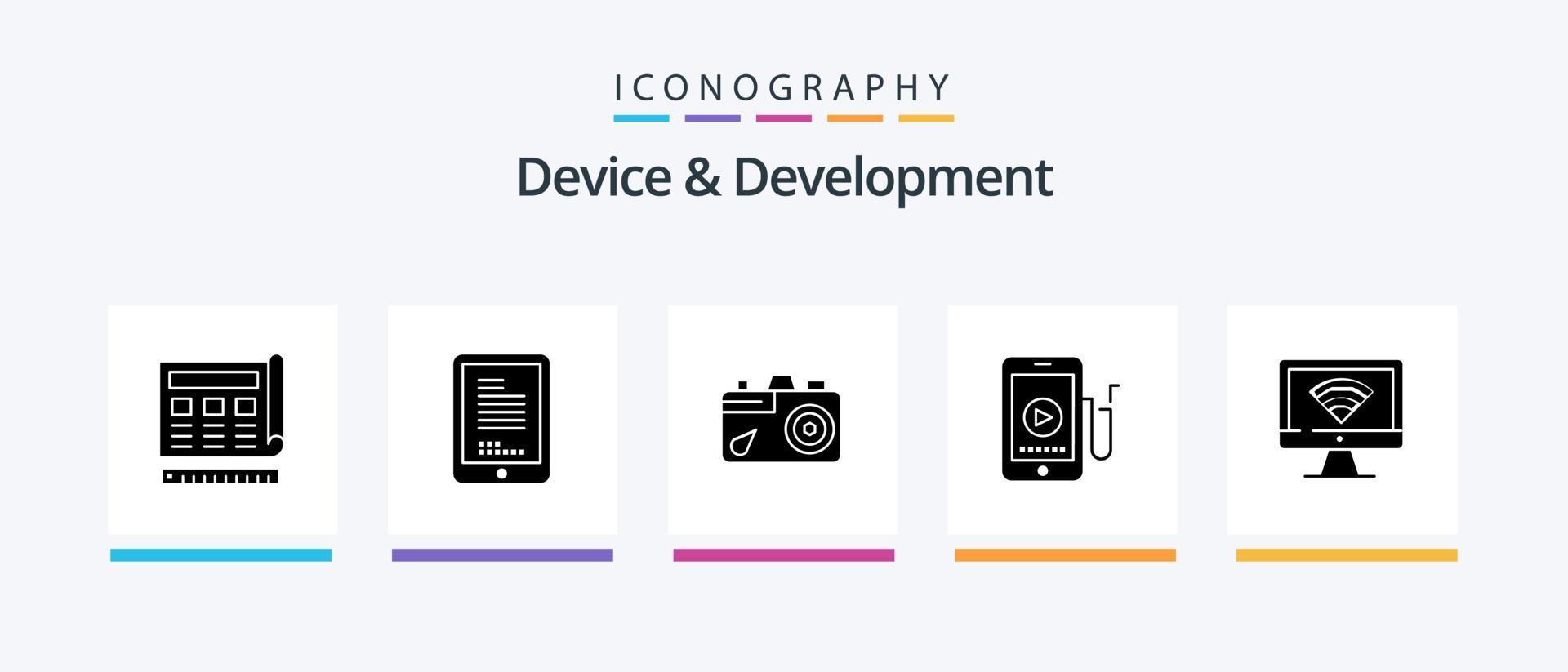 Device And Development Glyph 5 Icon Pack Including computer. cell . cell. mobile. picture. Creative Icons Design vector