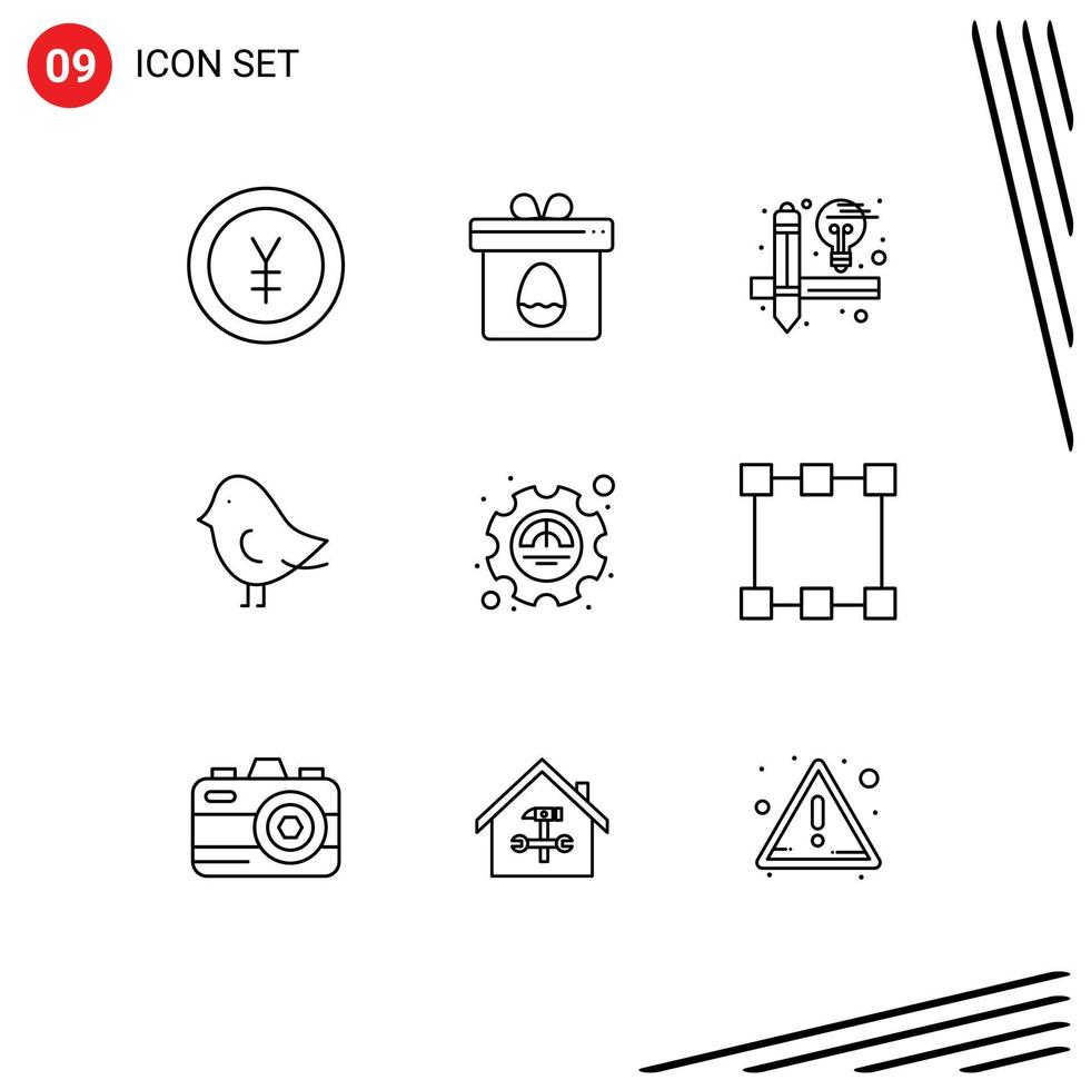 Group of 9 Outlines Signs and Symbols for productivity excellency creative efficiency easter Editable Vector Design Elements