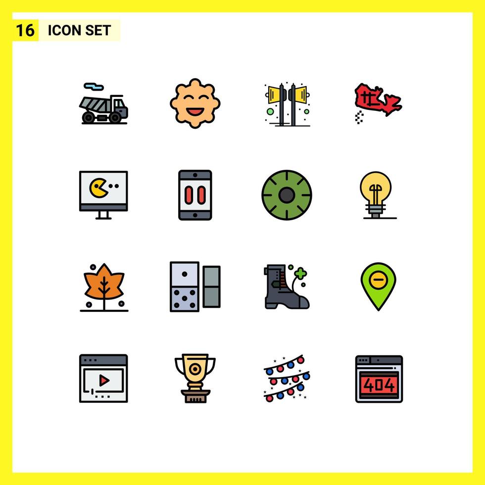 16 Creative Icons Modern Signs and Symbols of cellphone monitor party game map Editable Creative Vector Design Elements