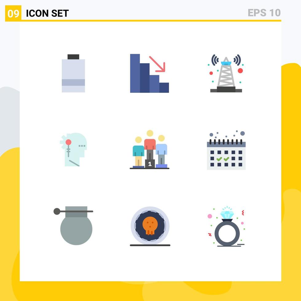 Modern Set of 9 Flat Colors and symbols such as podium winners tower processing human Editable Vector Design Elements
