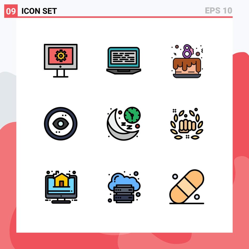 9 iconos creativos, signos y símbolos modernos de interfaz de vista, ojo de computadora, celebran elementos de diseño vectorial editables vector