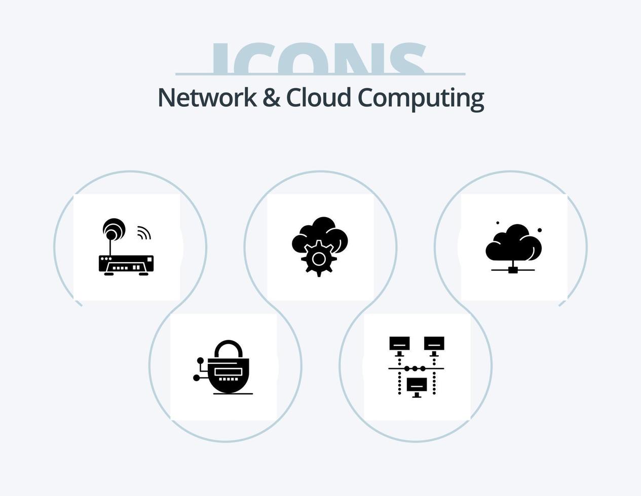 Network And Cloud Computing Glyph Icon Pack 5 Icon Design. network. cloud. device. technology. cloud vector