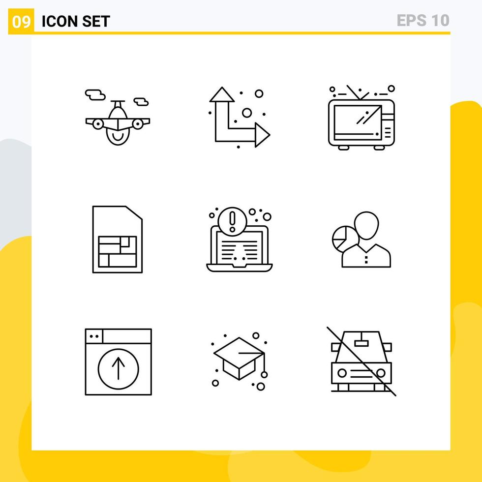 Modern Set of 9 Outlines and symbols such as chart security television laptop sim card Editable Vector Design Elements