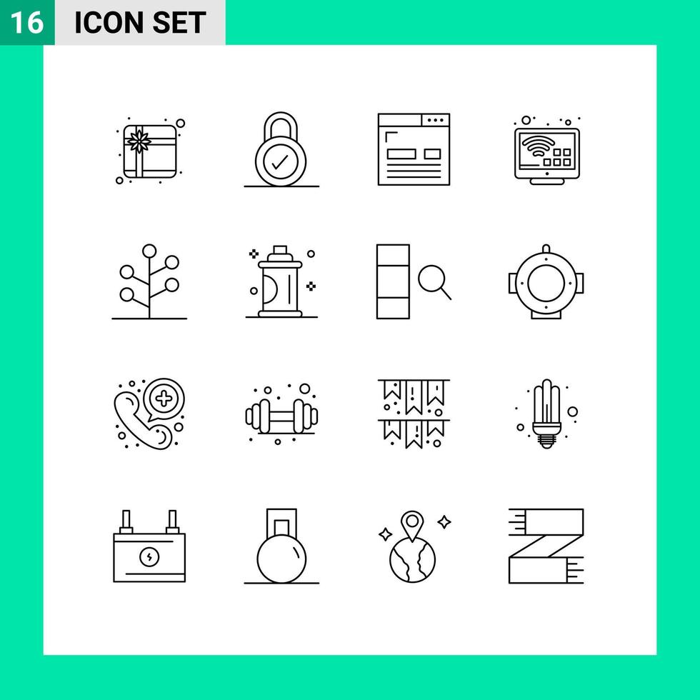 Stock Vector Icon Pack of 16 Line Signs and Symbols for nature forest development tv internet Editable Vector Design Elements