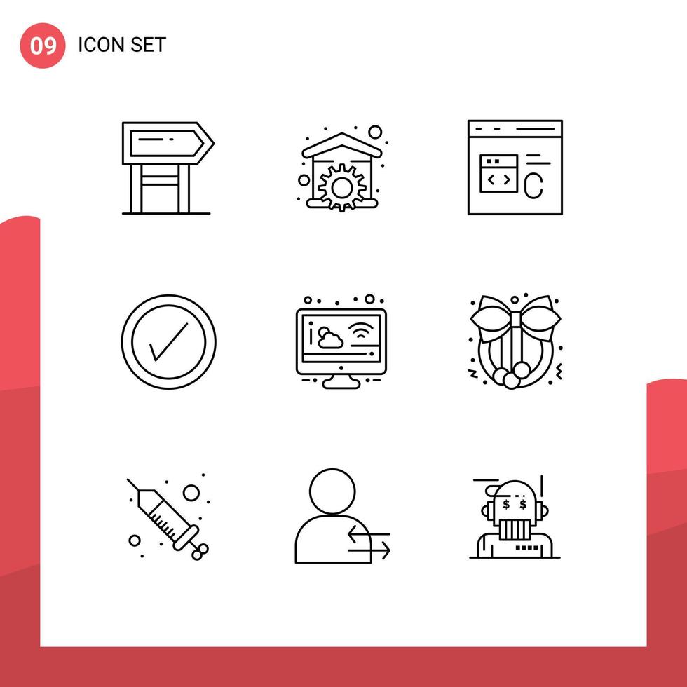 Pictogram Set of 9 Simple Outlines of cloud interface wrench tick develop Editable Vector Design Elements