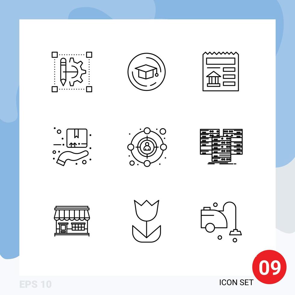 Pack of 9 Modern Outlines Signs and Symbols for Web Print Media such as customer hand basic delivery protection Editable Vector Design Elements