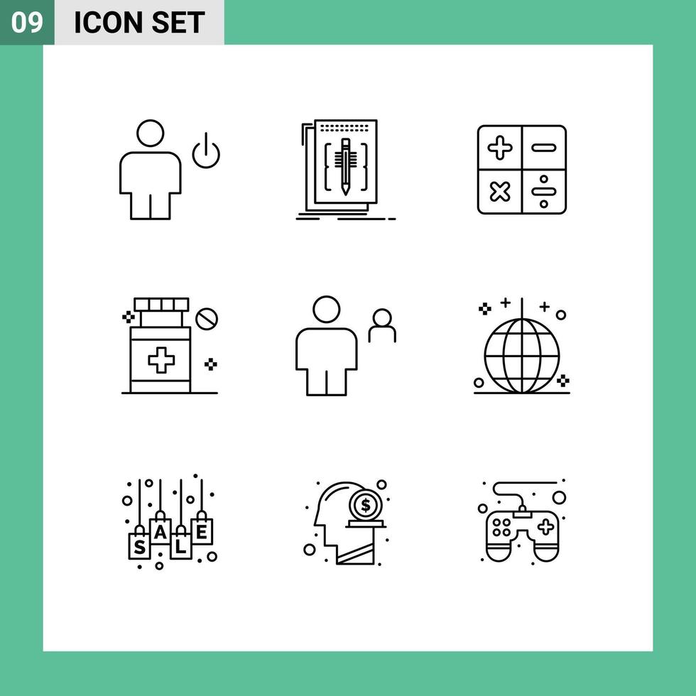 9 Thematic Vector Outlines and Editable Symbols of body medical language hospital math Editable Vector Design Elements
