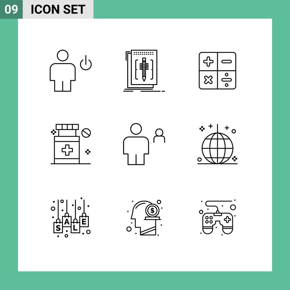 9 contornos vectoriales temáticos y símbolos editables de lenguaje médico corporal elementos de diseño vectorial editables de matemáticas hospitalarias vector