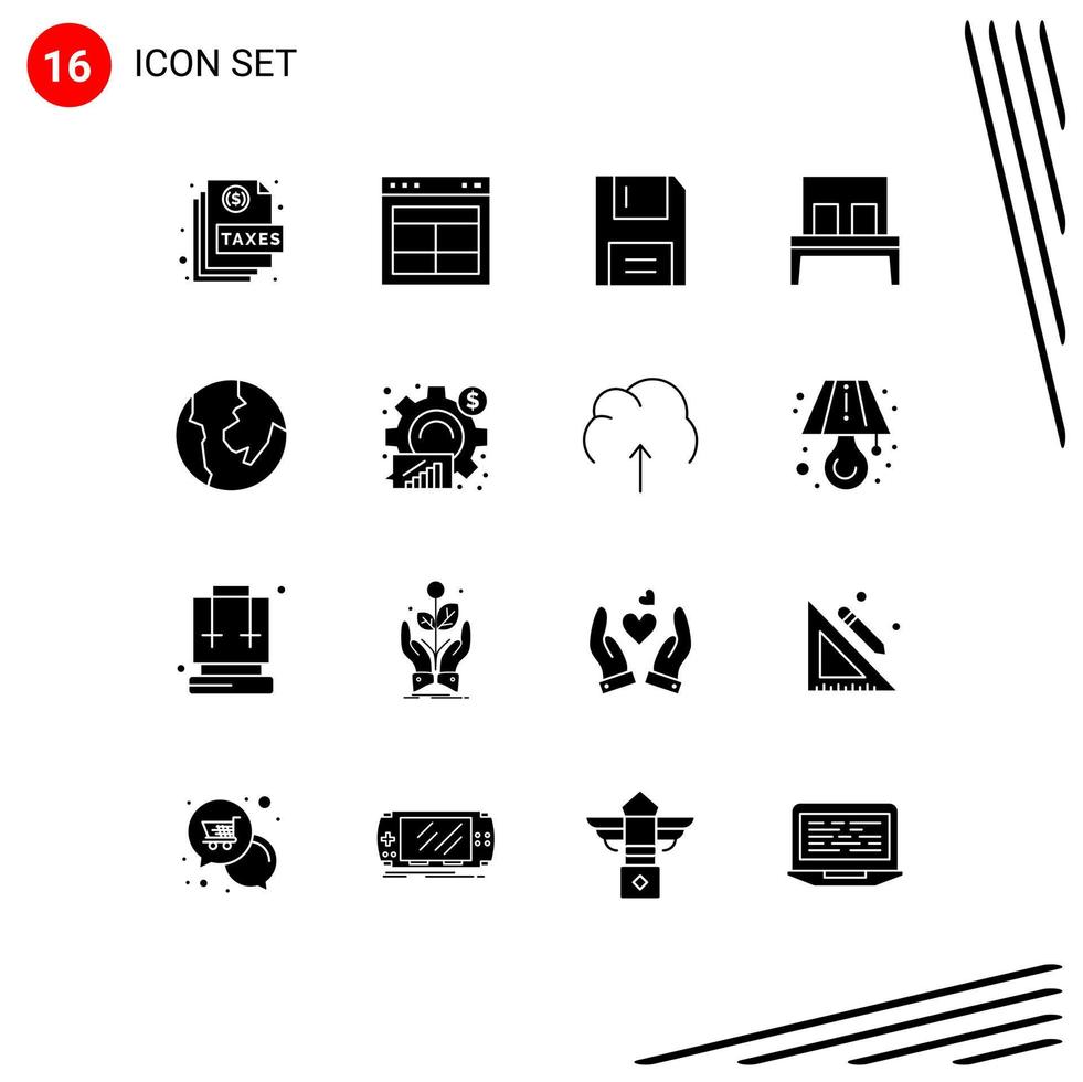 Universal Icon Symbols Group of 16 Modern Solid Glyphs of interior bed text products electronics Editable Vector Design Elements