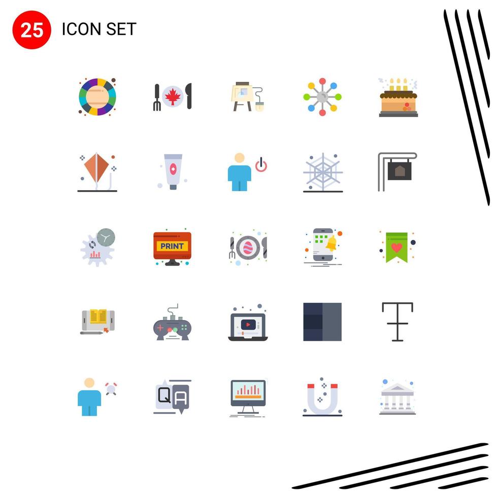 Pack of 25 Modern Flat Colors Signs and Symbols for Web Print Media such as birthday skin mouse skin care dry skin Editable Vector Design Elements