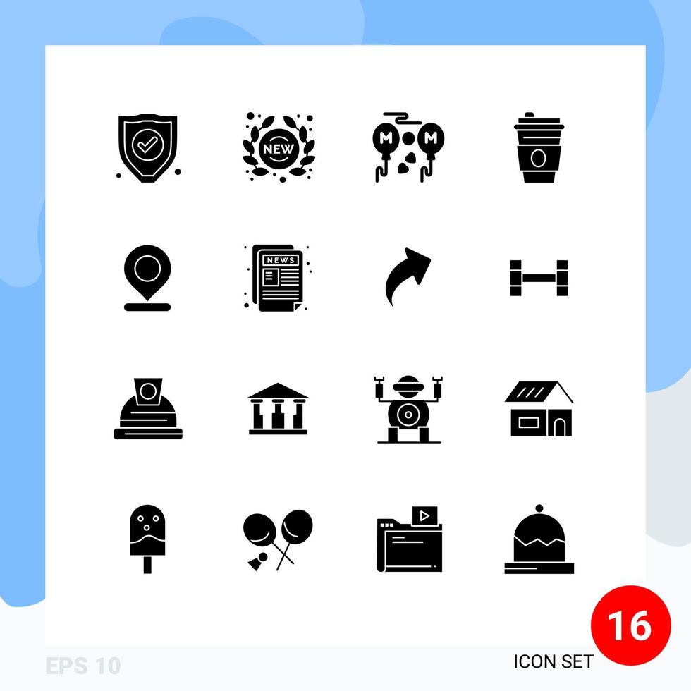 Pictogram Set of 16 Simple Solid Glyphs of marker location balloons drink beverage Editable Vector Design Elements