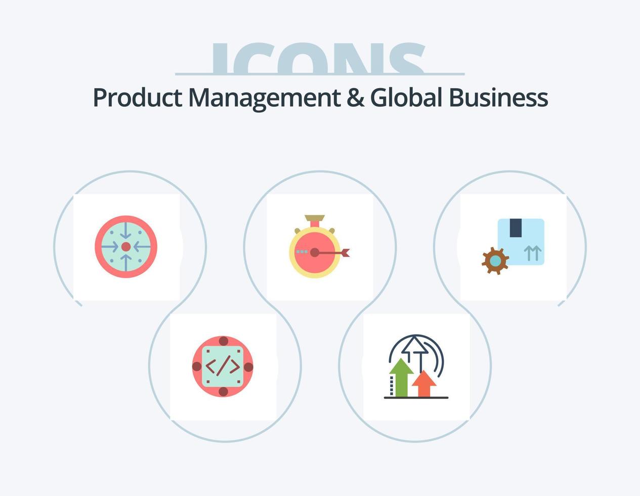 Product Managment And Global Business Flat Icon Pack 5 Icon Design. release. management. product. launch. operation vector