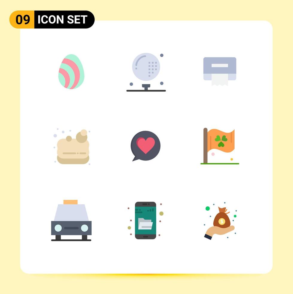 Universal Icon Symbols Group of 9 Modern Flat Colors of heart chat golf lotus soap Editable Vector Design Elements