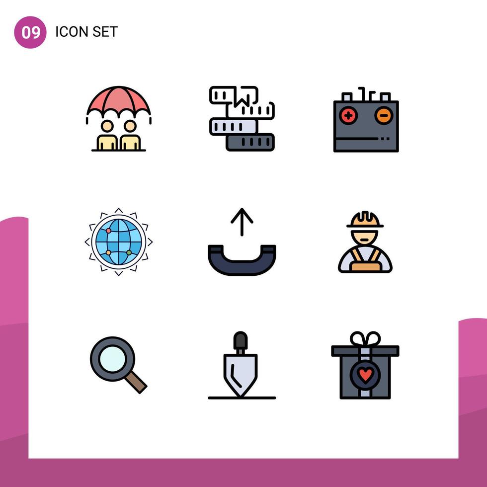 Pictogram Set of 9 Simple Filledline Flat Colors of business globe study world electricity Editable Vector Design Elements