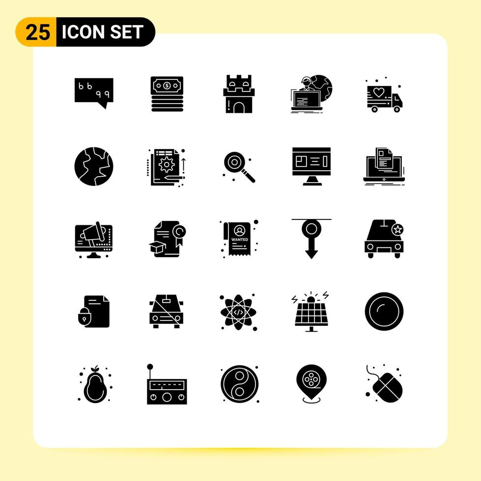 símbolos de iconos universales grupo de 25 glifos sólidos modernos de amor vacaciones en línea subcontratación humana elementos de diseño vectorial editables vector