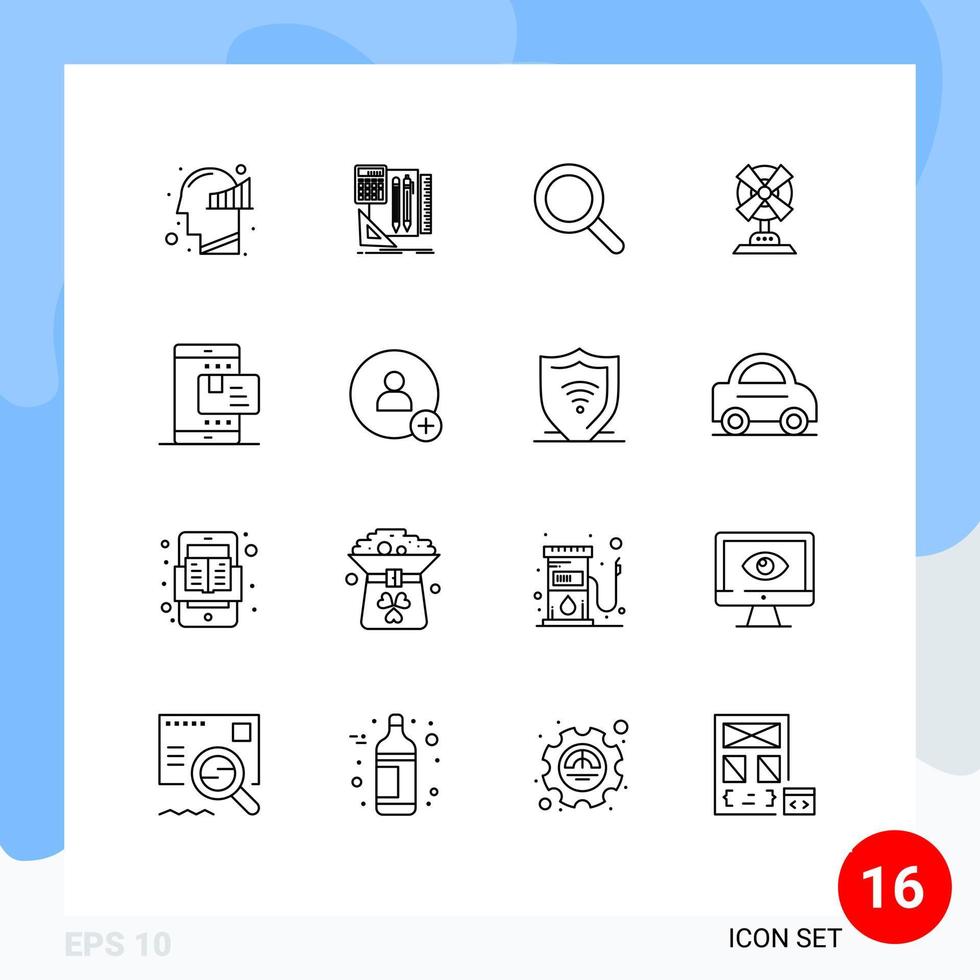 conjunto de 16 iconos de interfaz de usuario modernos signos de símbolos para elementos de diseño de vectores editables eléctricos domésticos de vidrio de máquina en línea