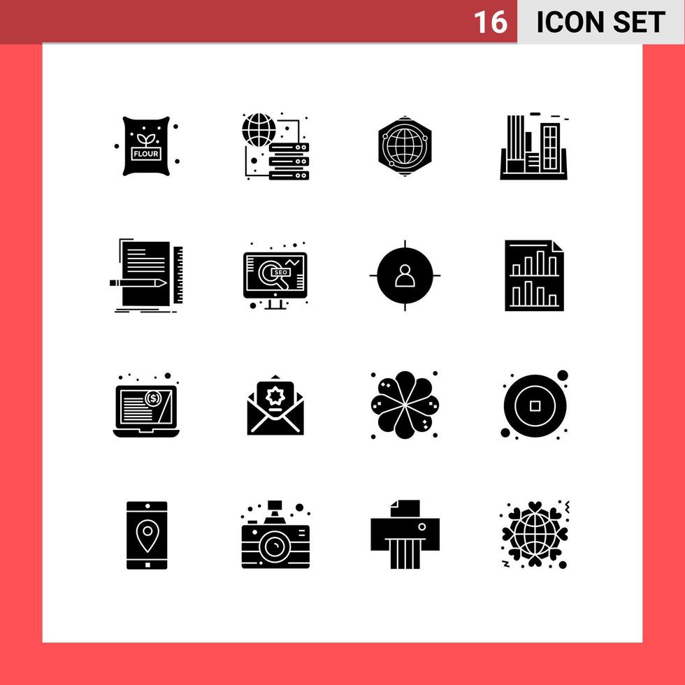 Set of 16 Modern UI Icons Symbols Signs for code building globe polution factory Editable Vector Design Elements