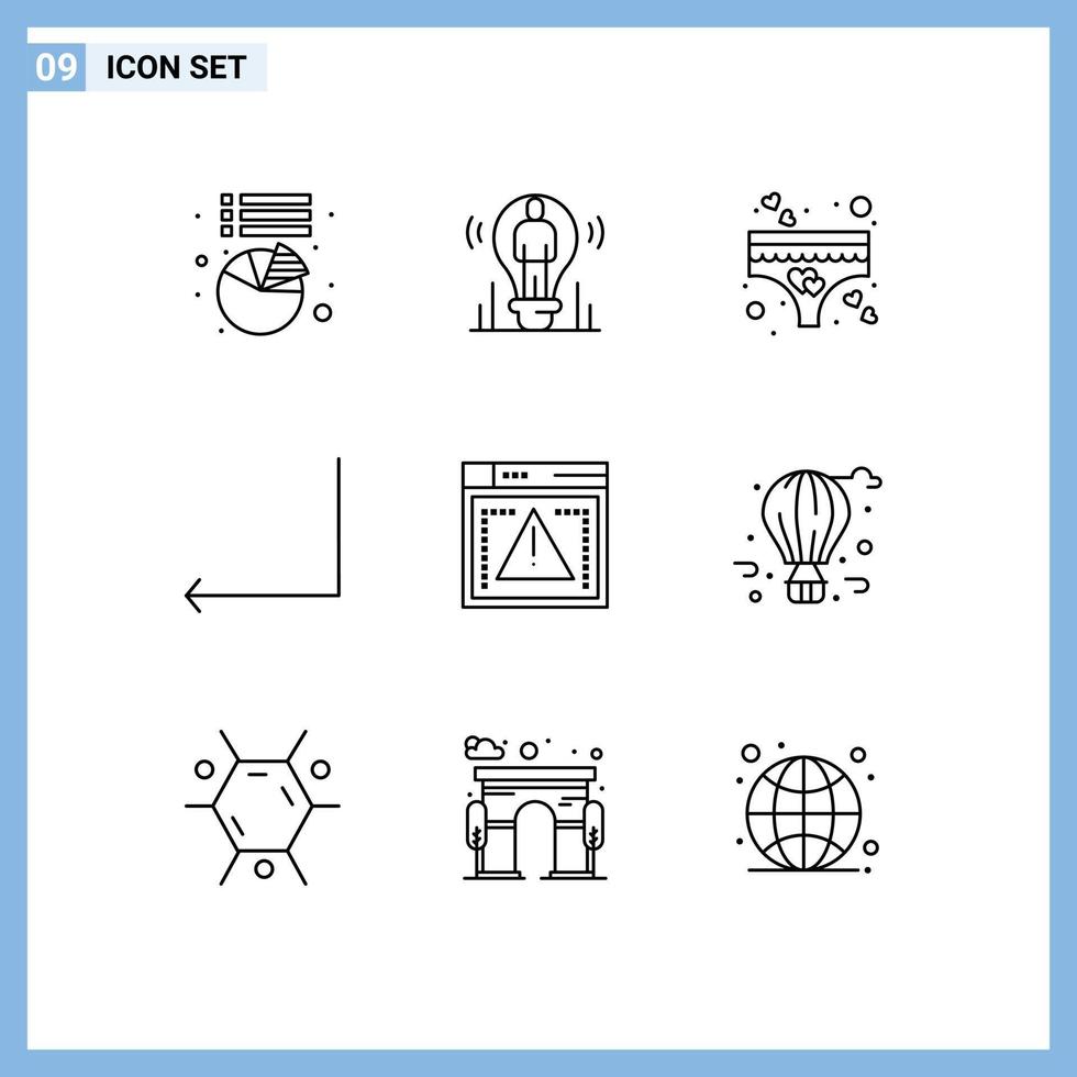 Pack of 9 Modern Outlines Signs and Symbols for Web Print Media such as codiing file heart enter arrow Editable Vector Design Elements