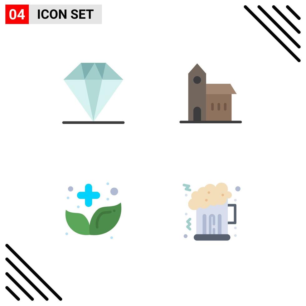User Interface Pack of 4 Basic Flat Icons of diamond food building historic herbal Editable Vector Design Elements