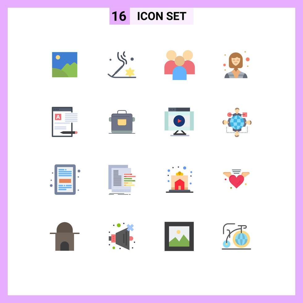 Modern Set of 16 Flat Colors and symbols such as document woman employee industry team Editable Pack of Creative Vector Design Elements