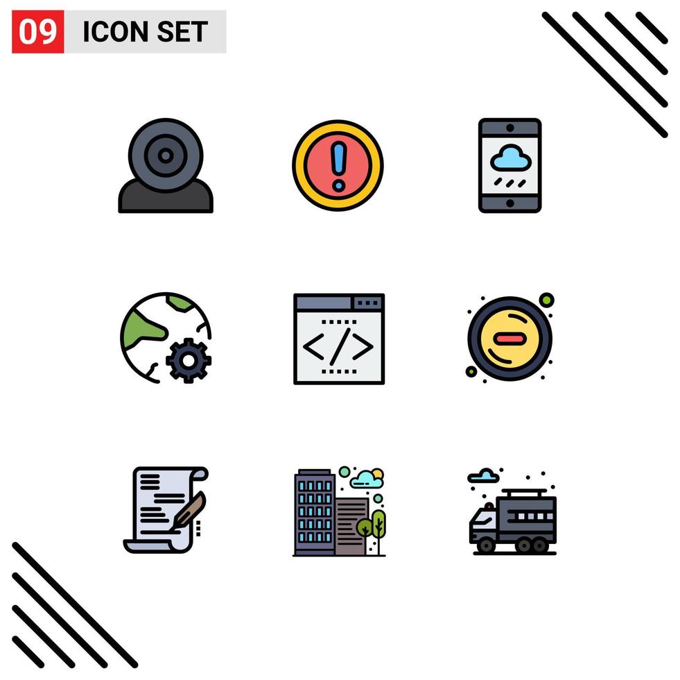 paquete de línea de vector editable de 9 colores planos de línea rellena simple de la red pregunta global conectar elementos de diseño de vector editable de clima