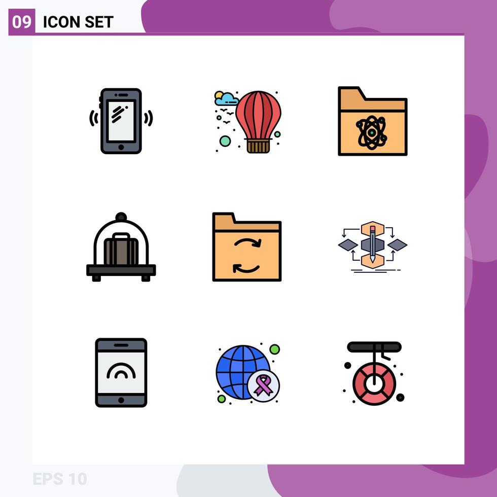 Set of 9 Modern UI Icons Symbols Signs for algorithm data atom backup baggage Editable Vector Design Elements