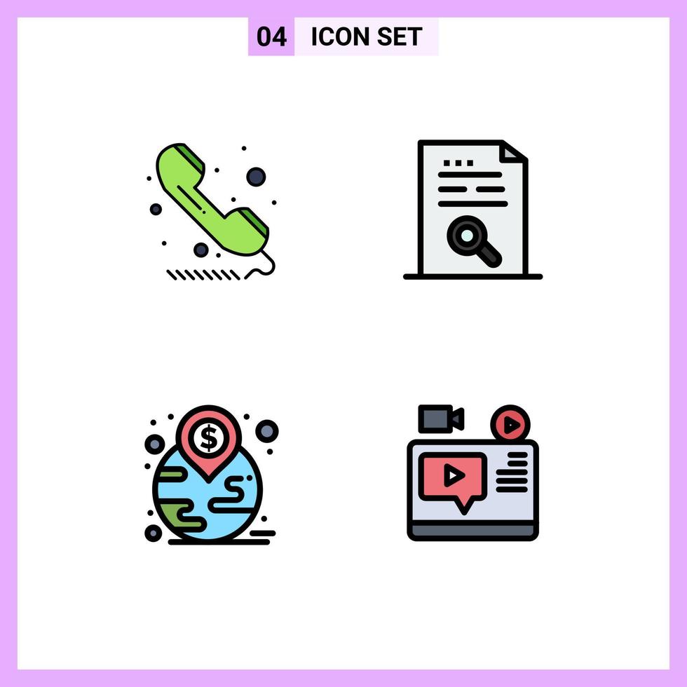 Group of 4 Filledline Flat Colors Signs and Symbols for call find sign data investment Editable Vector Design Elements