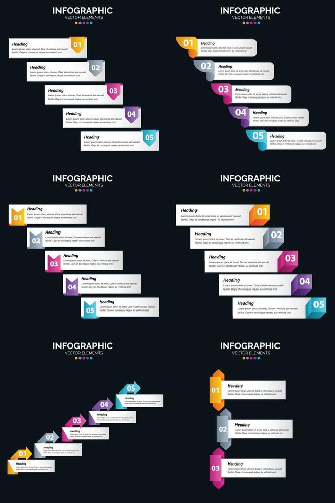 Vector 6 Infographics Pack Presentation slide template 5 Steps cycle diagrams and timelines