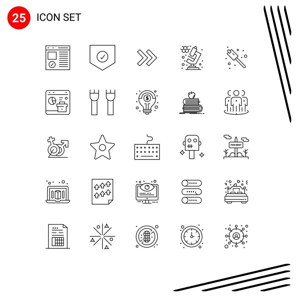 25 Universal Line Signs Symbols of sweets camping shield science chemistry Editable Vector Design Elements