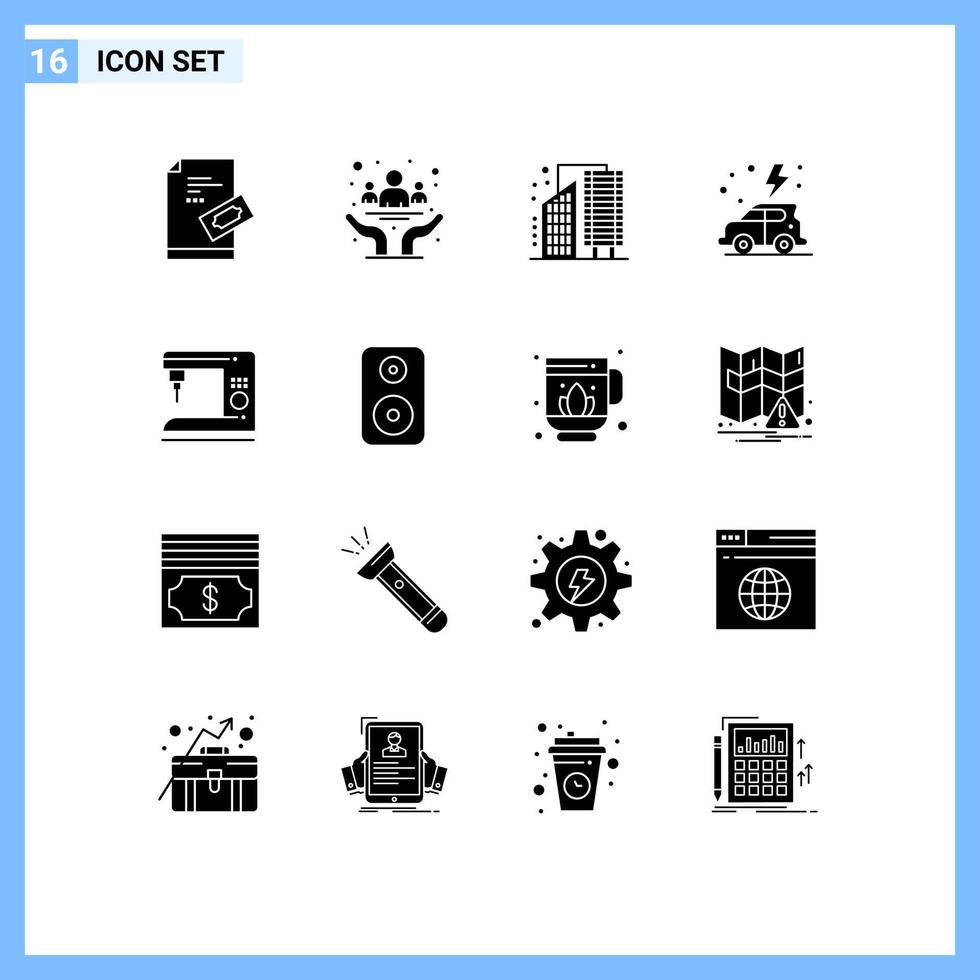 Group of 16 Solid Glyphs Signs and Symbols for green earth day infrastructure city Editable Vector Design Elements