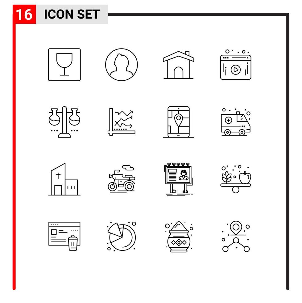 Set of 16 Modern UI Icons Symbols Signs for test flask laboratory construction chemical laboratory web Editable Vector Design Elements