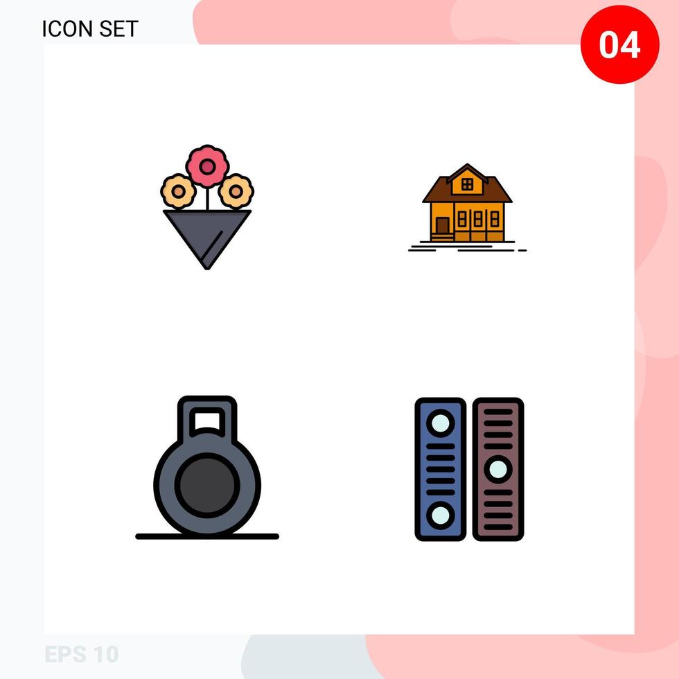 4 Creative Icons Modern Signs and Symbols of flower document house dumbbell 81 Editable Vector Design Elements