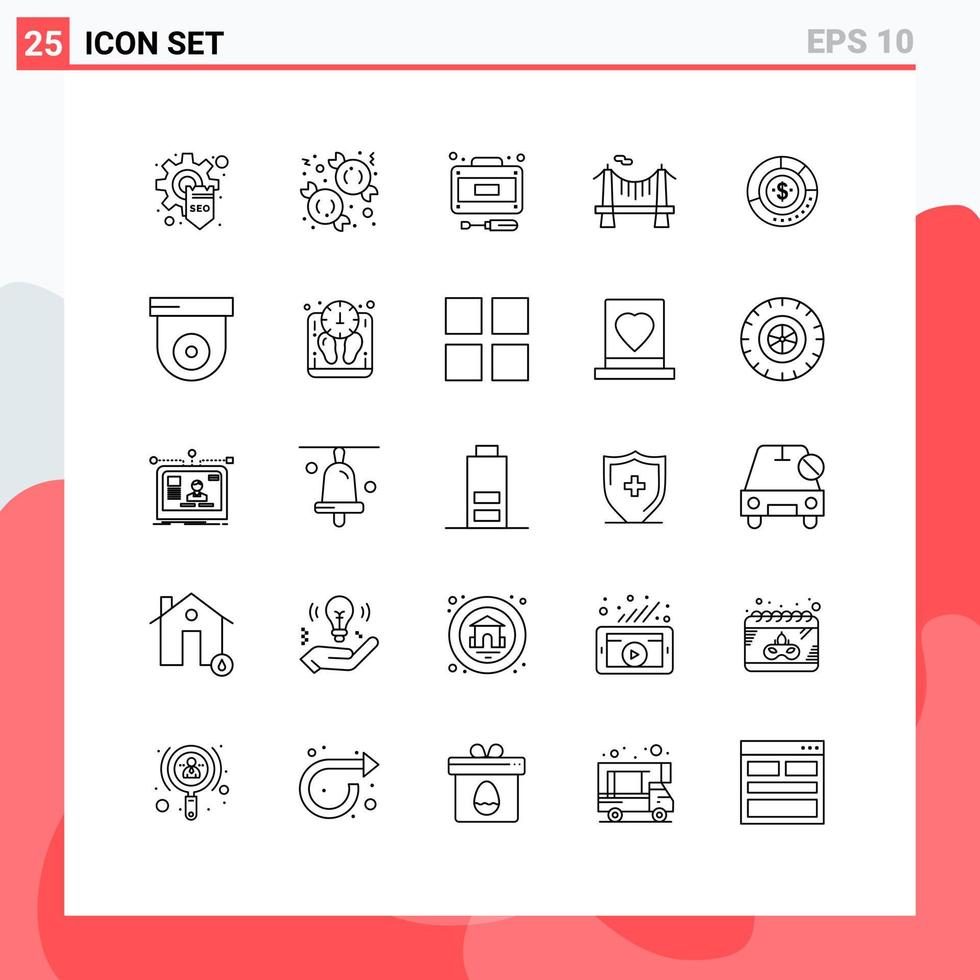 Modern Set of 25 Lines and symbols such as analysis road development river bridge Editable Vector Design Elements