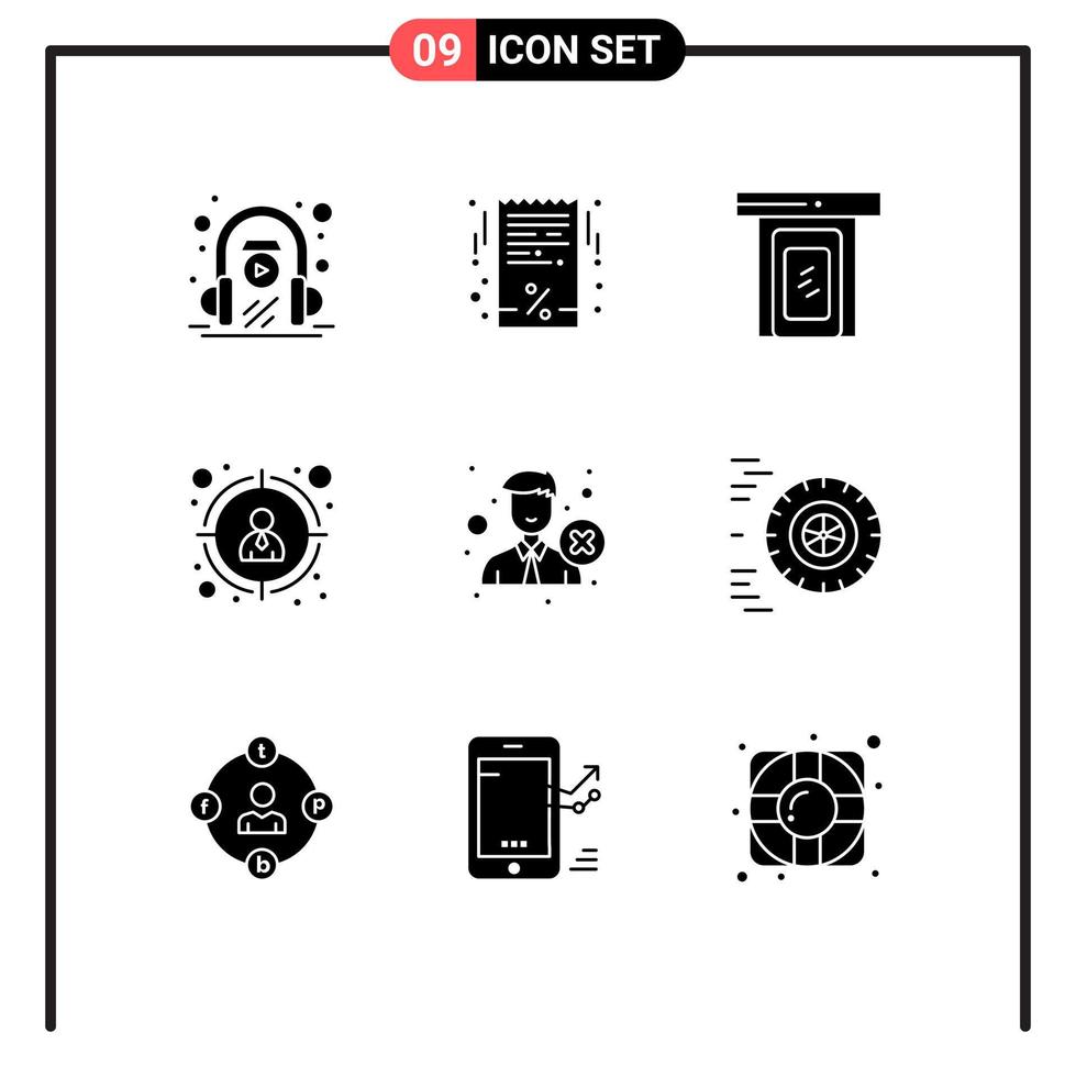 9 Universal Solid Glyphs Set for Web and Mobile Applications office delete rainy target customer seo Editable Vector Design Elements