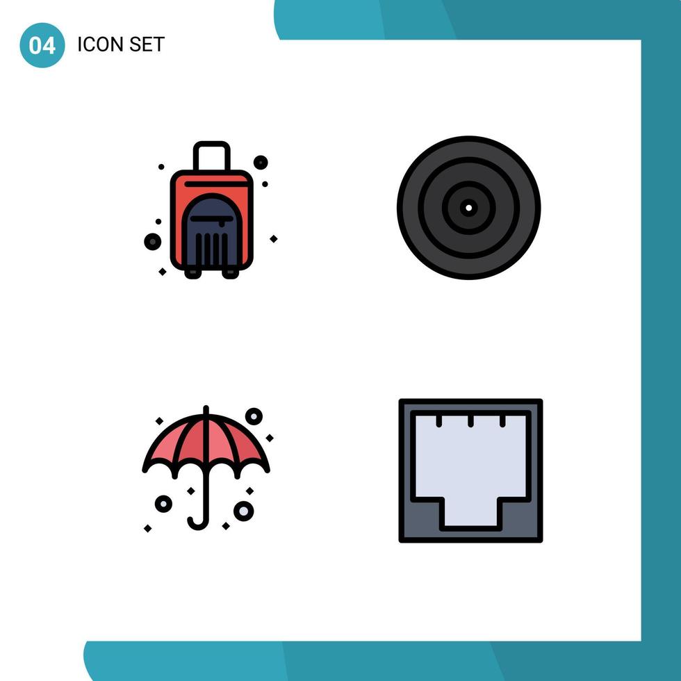 Universal Icon Symbols Group of 4 Modern Filledline Flat Colors of bag umbrella travel bag goal wet Editable Vector Design Elements