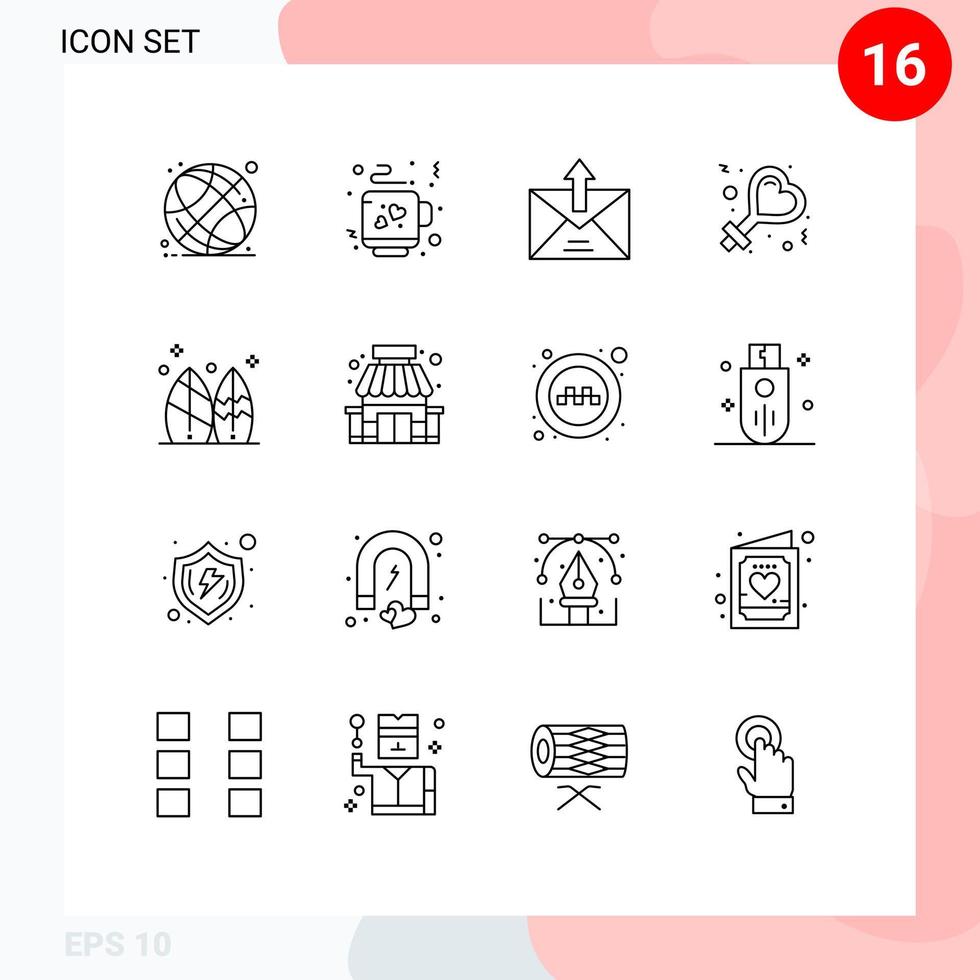 Mobile Interface Outline Set of 16 Pictograms of summer board commerce woman female Editable Vector Design Elements