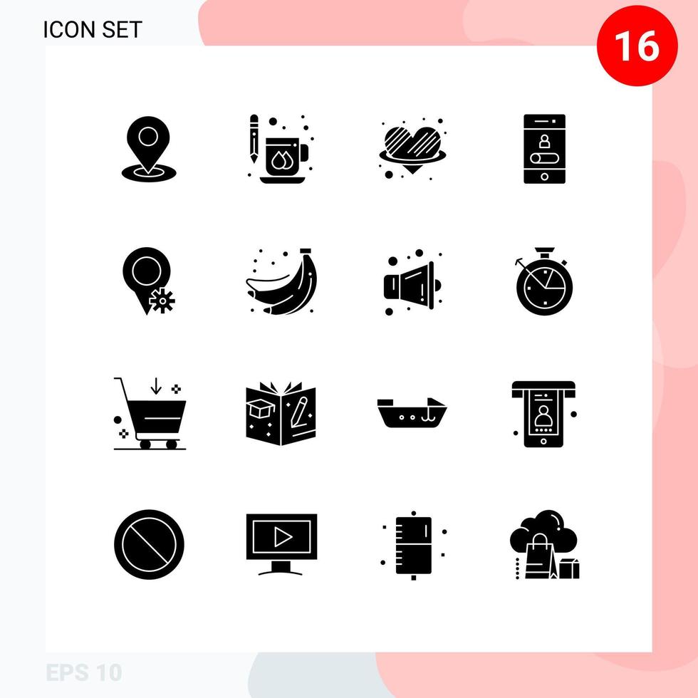 16 Universal Solid Glyph Signs Symbols of telephone phone print mobile romance Editable Vector Design Elements