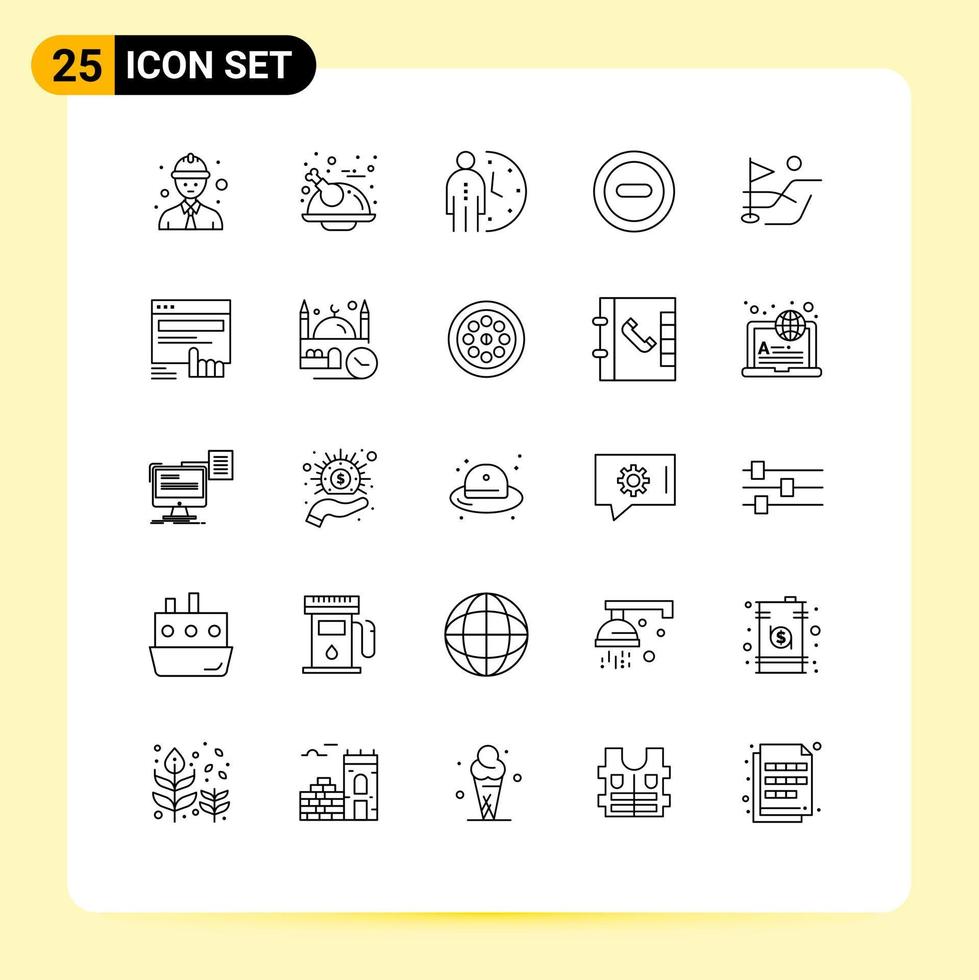 Group of 25 Lines Signs and Symbols for golf sport ball deadline remove media Editable Vector Design Elements