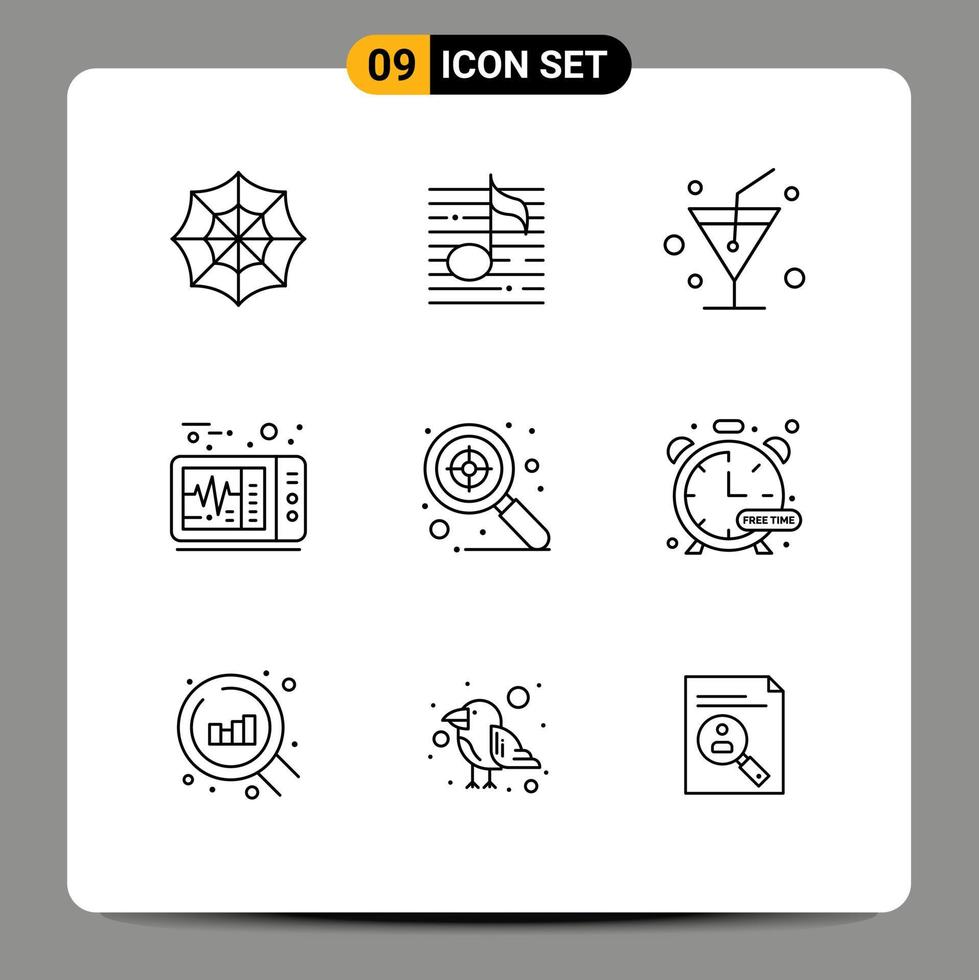 User Interface Pack of 9 Basic Outlines of hobbies target drink search medical Editable Vector Design Elements