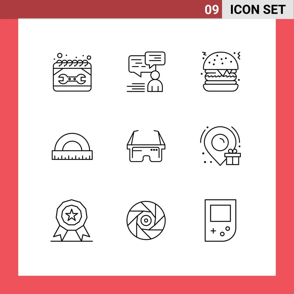 Group of 9 Outlines Signs and Symbols for scale measure user construction food Editable Vector Design Elements