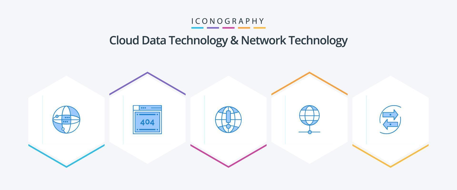 Cloud Data Technology And Network Technology 25 Blue icon pack including paper. exchang. globe . data. chang vector