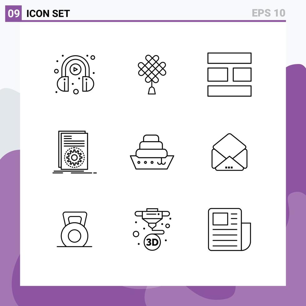 User Interface Pack of 9 Basic Outlines of cruise running collage file code Editable Vector Design Elements