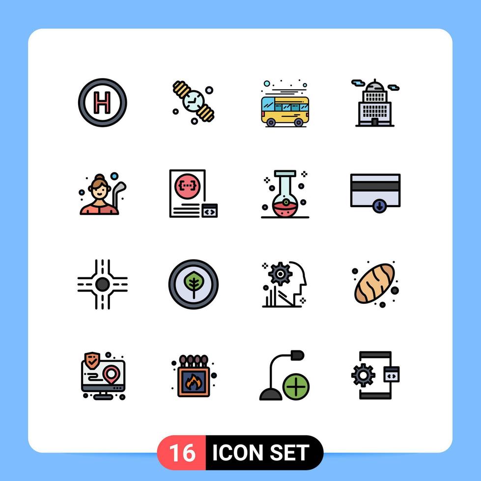 Universal Icon Symbols Group of 16 Modern Flat Color Filled Lines of golf museum bus government administration Editable Creative Vector Design Elements