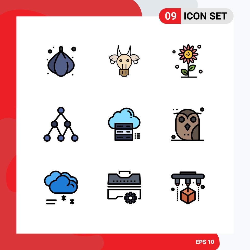 Stock Vector Icon Pack of 9 Line Signs and Symbols for data sever sub flower social link Editable Vector Design Elements