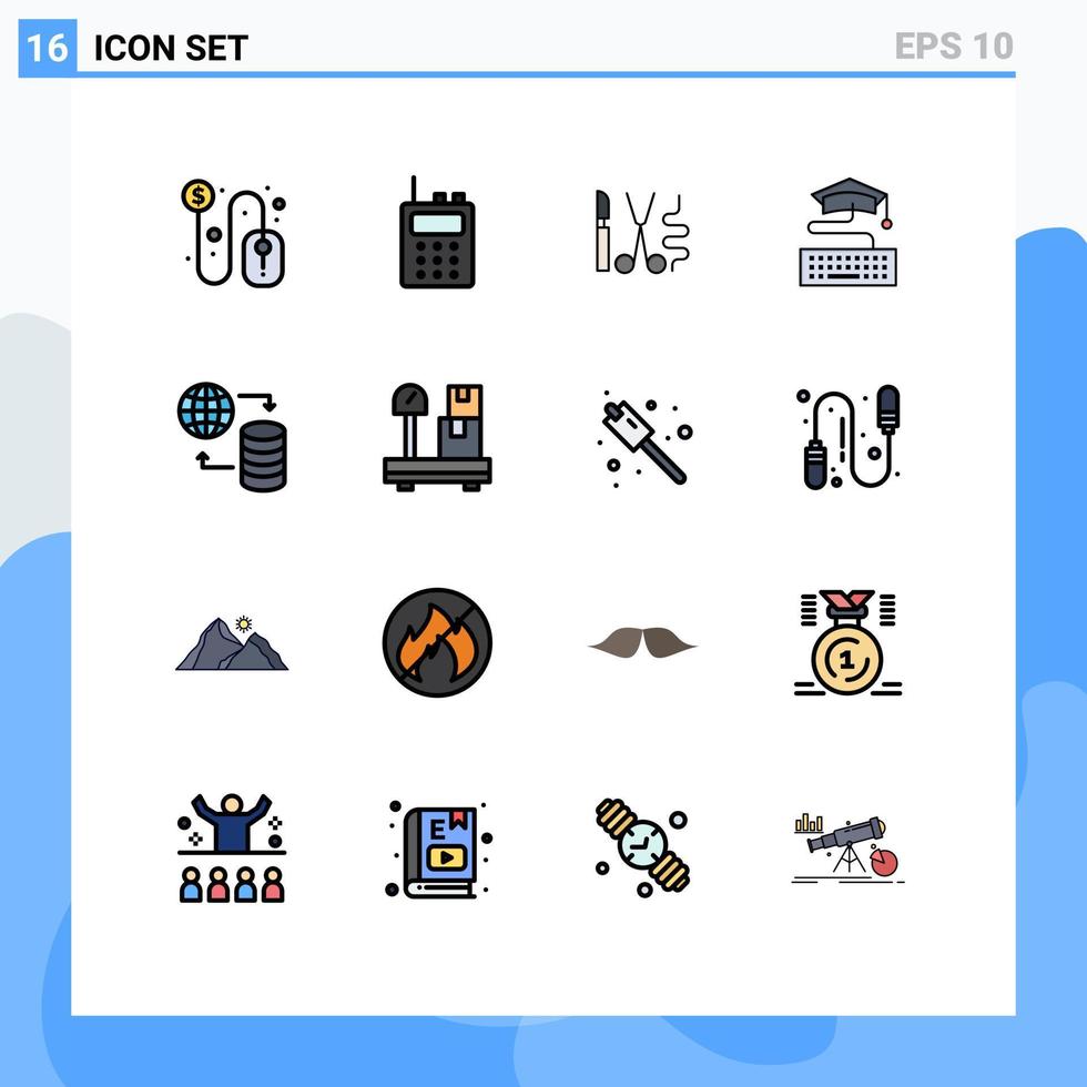 16 User Interface Flat Color Filled Line Pack of modern Signs and Symbols of service hosting surgery graduation keyboard Editable Creative Vector Design Elements
