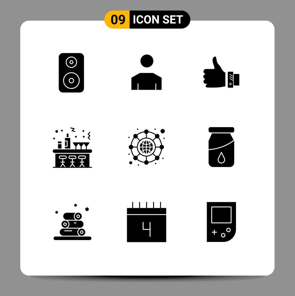 Set of 9 Modern UI Icons Symbols Signs for connection night business celebration thumbs Editable Vector Design Elements