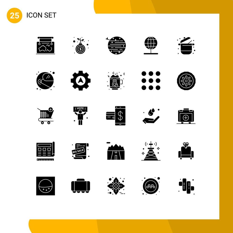 Pack of 25 creative Solid Glyphs of world navigation growth globe squarico Editable Vector Design Elements
