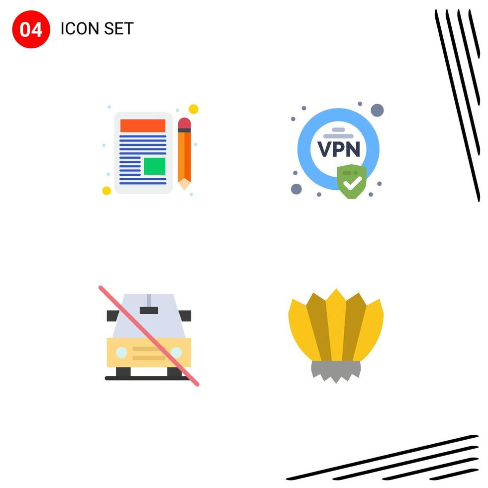 Universal Icon Symbols Group of 4 Modern Flat Icons of letter no chat vpn slash Editable Vector Design Elements