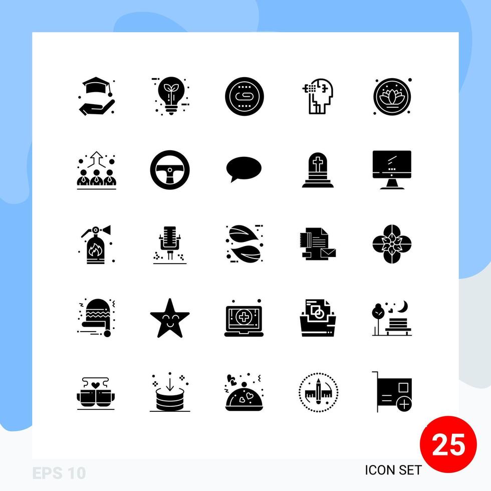 25 Thematic Vector Solid Glyphs and Editable Symbols of lotus man engine human search Editable Vector Design Elements